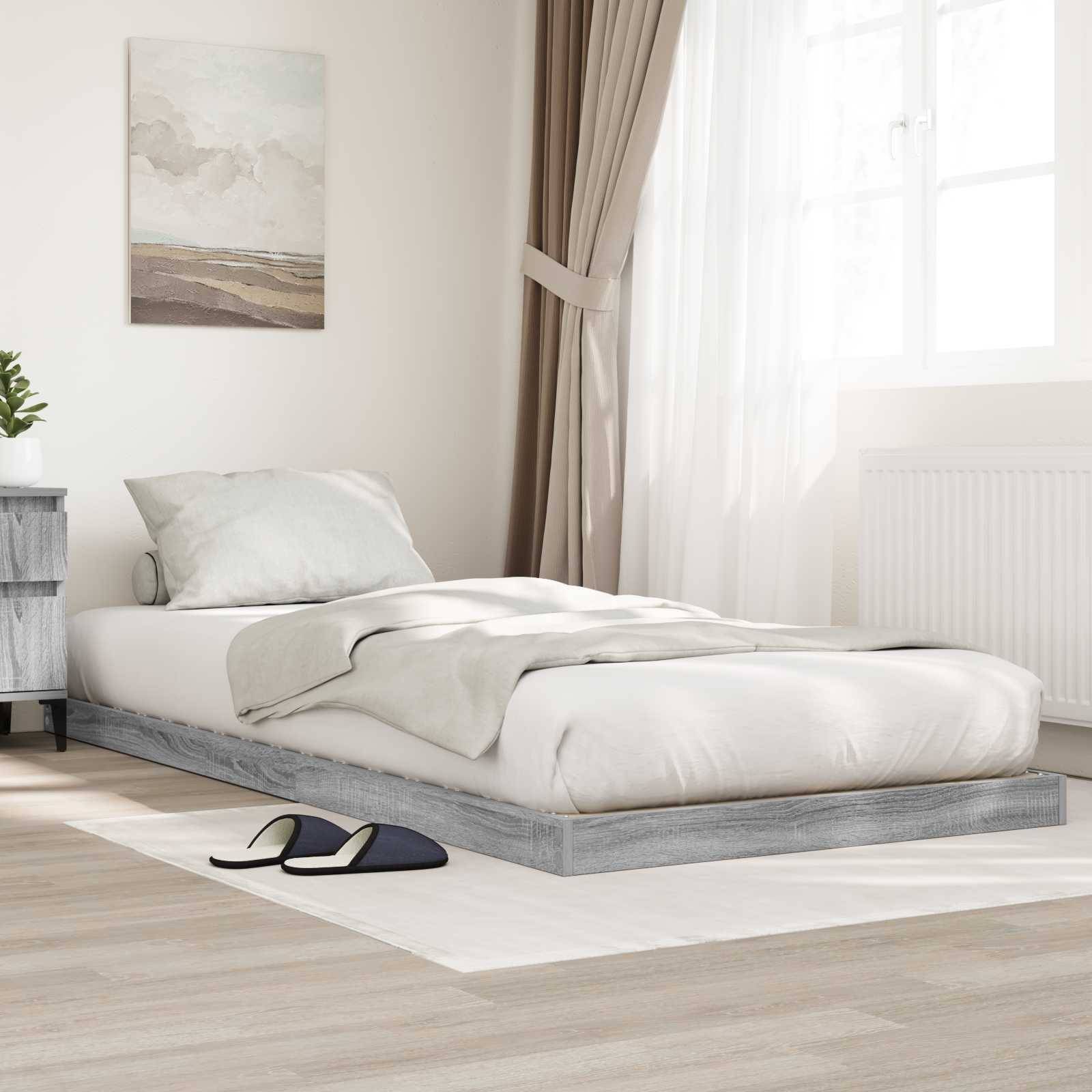 vidaXL Bodenbettrahmen Graues Sonoma 90 x 200 cm Holzwerkstoff