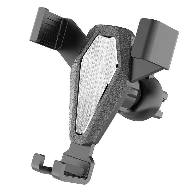 Ein Autotelefon-Halter mit verstellbaren Klemmen und strukturierter Rückseite, entworfen für die Befestigung am Armaturenbrett oder an der Lüftungsöffnung.