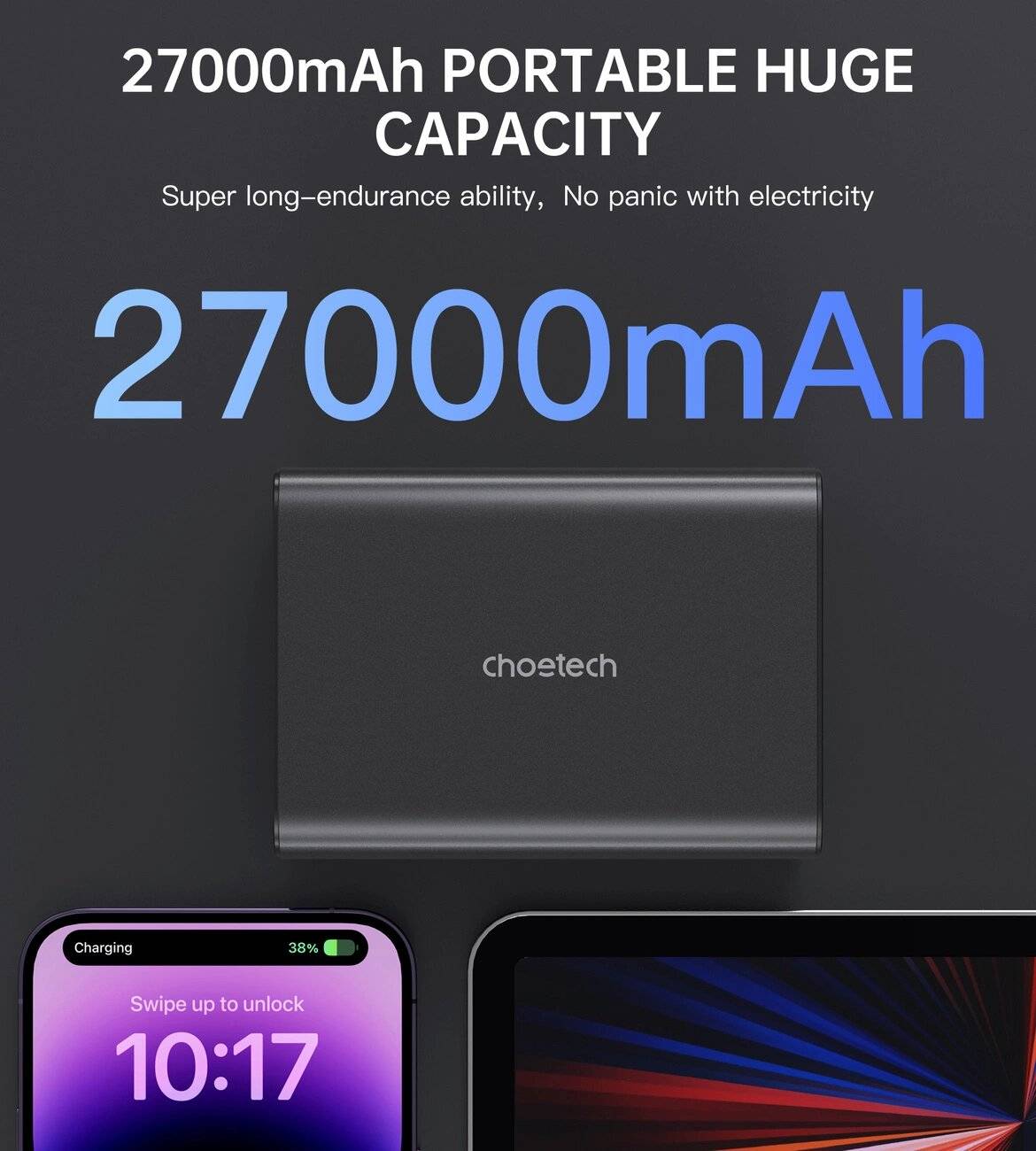 Tragbare Batterie mit „27000-mAh-KAPAZITÄT