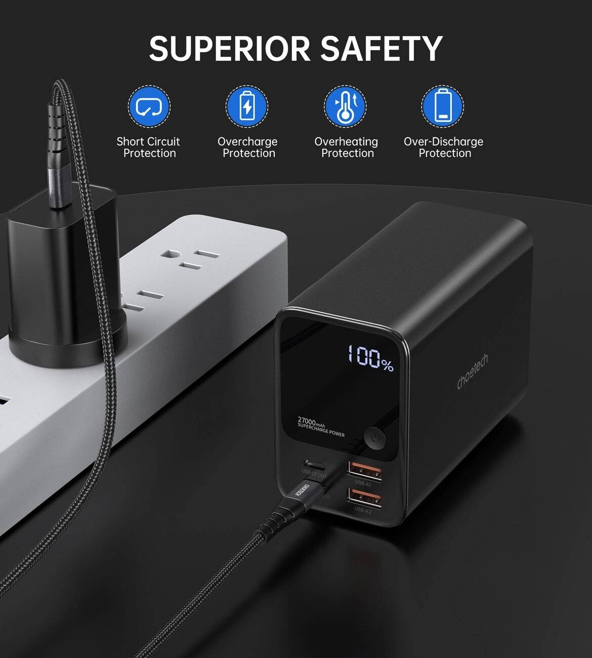 Choetech B635BK USB-A / USB-C Powerbank 22,5W 27000mAh - schwarz