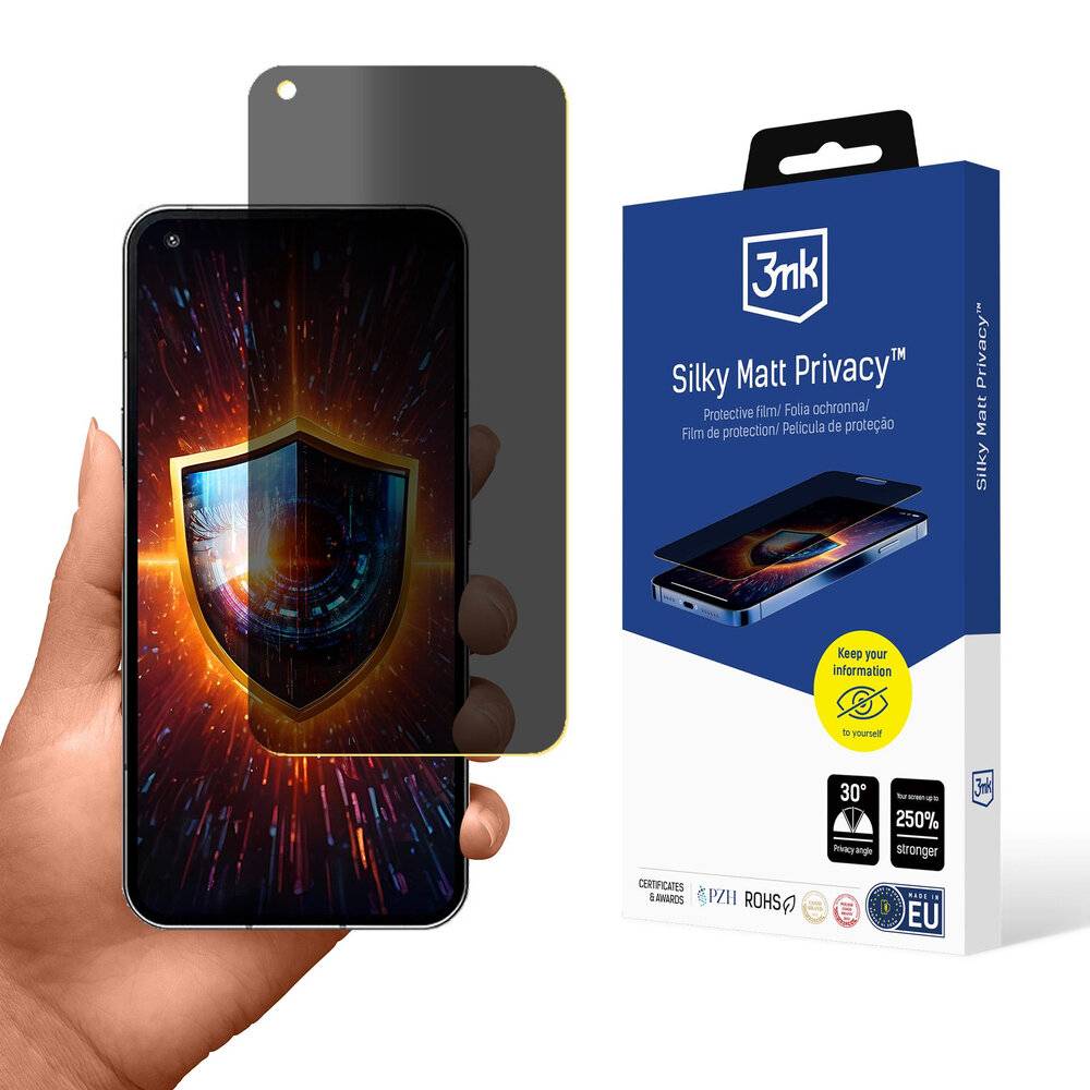 3mk 1UP Displayschutz-Paket, zeigt ein Smartphone mit einem Schutzschild-Symbol. Betont die Eignung für Gaming und den Displayschutz.