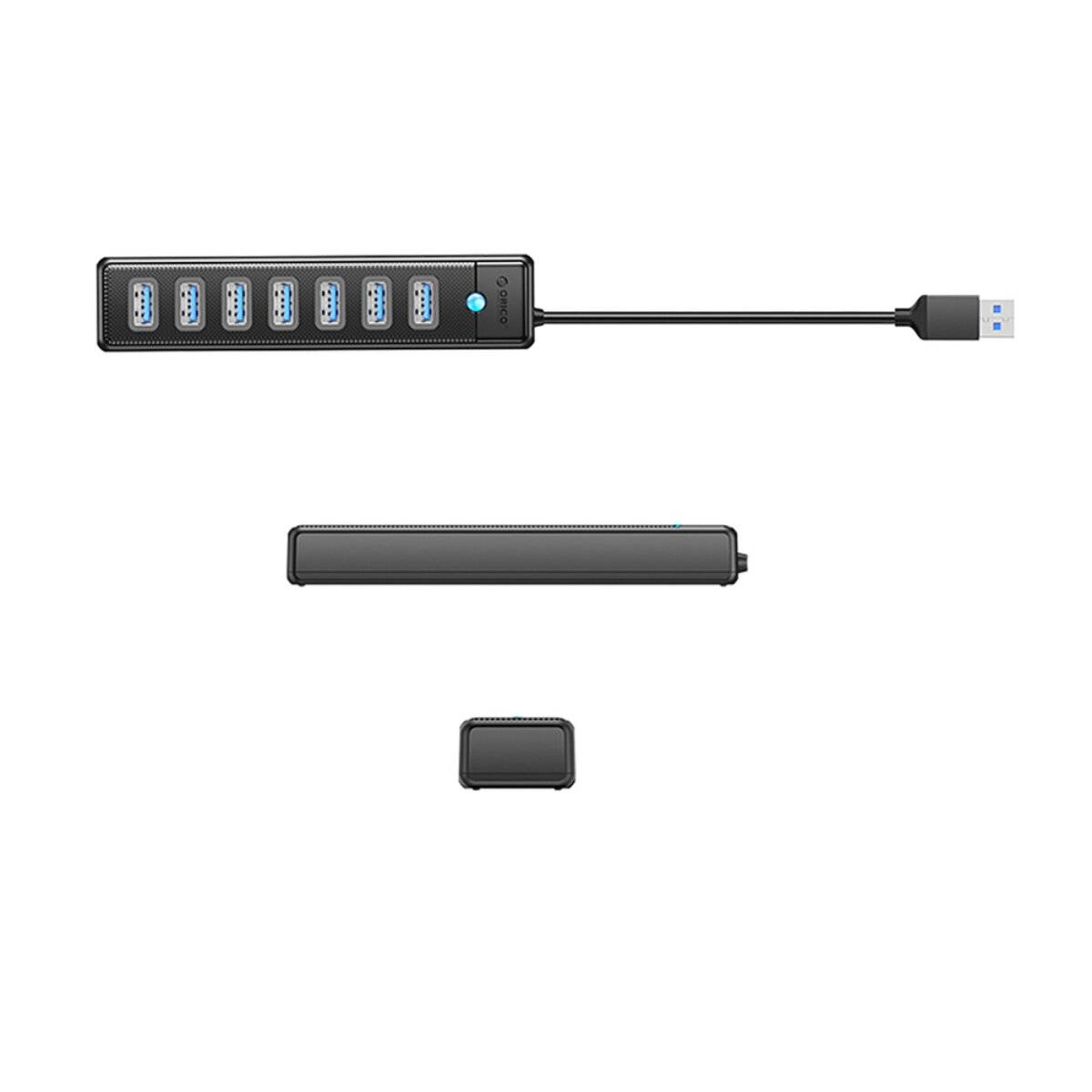 Hub Orico PW7U-U3 7x USB-A 3.0 + USB-C 5V/3A 1m - schwarz