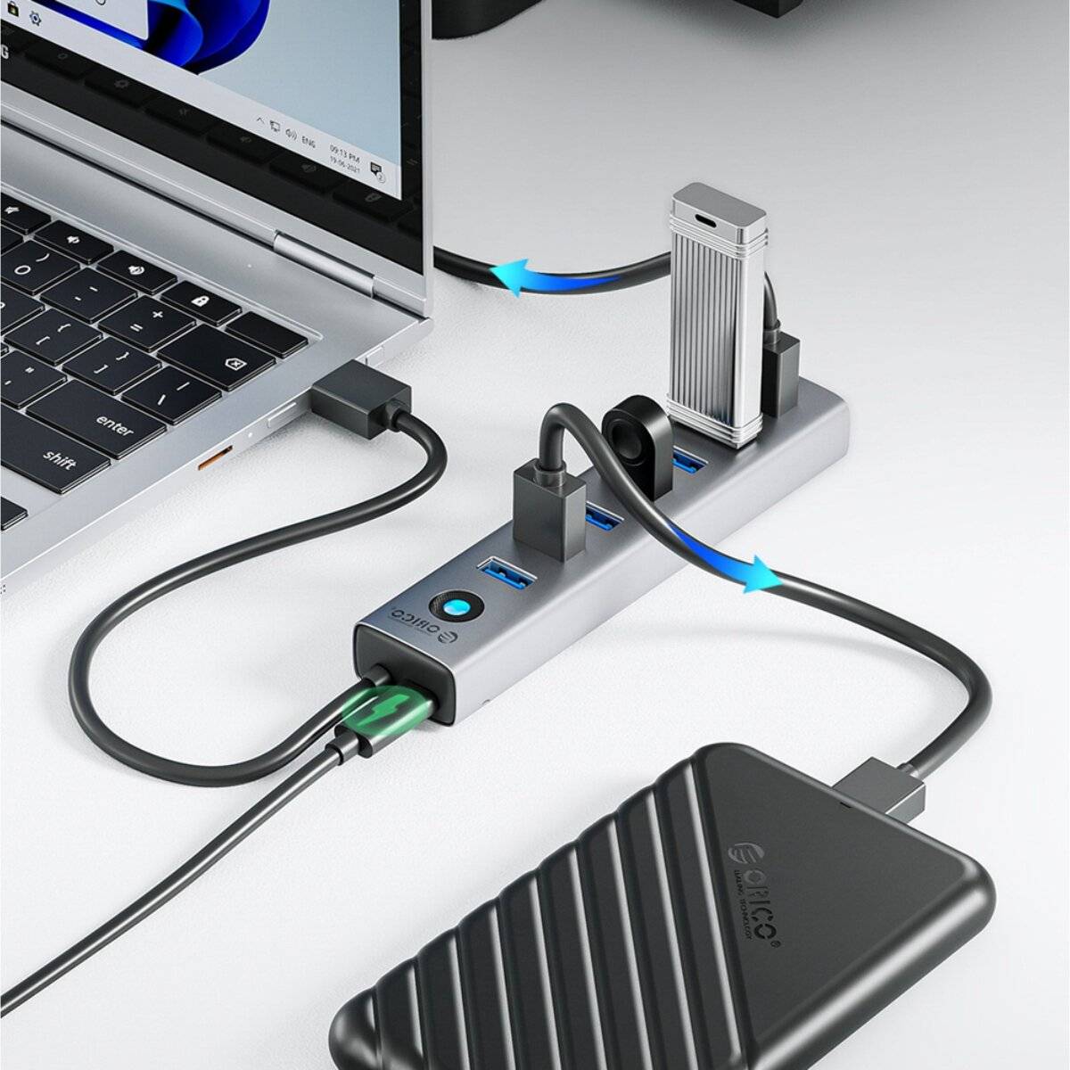 Hub Orico CL7U-U3 7x USB-A 3.0 + USB-C 5V/3A 1m - grau