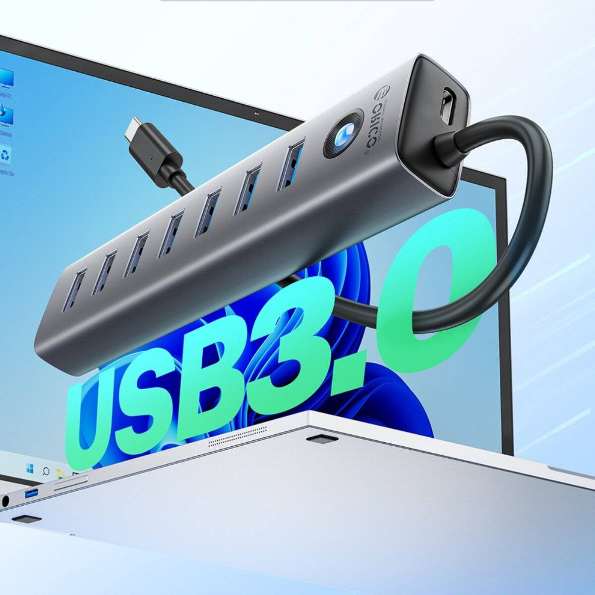 Hub Orico CL7U-U3 7x USB-A 3.0 + USB-C 5V/3A 1m - grau