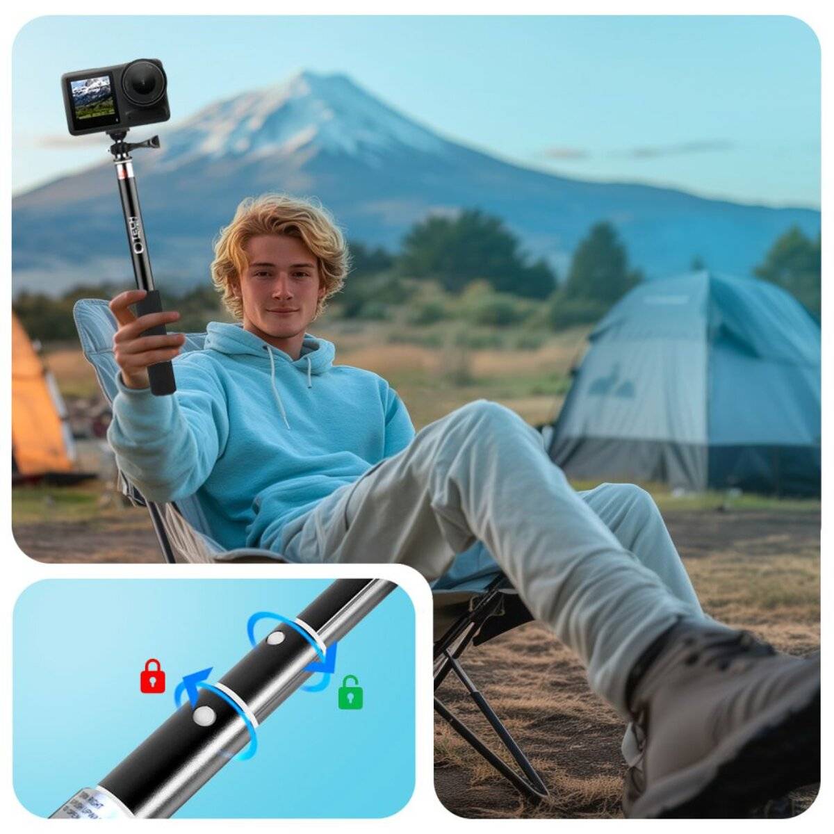 Tech-Protect GA100 Monopad- Selfie-Stick-Halterung GoPro / DJI – Schwarz