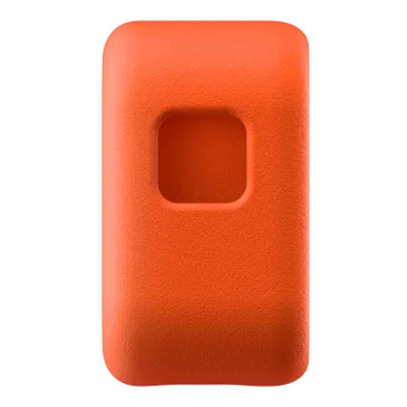 Ein orangefarbener, rechteckiger Radiergummi mit einer quadratischen Vertiefung oben, zum Greifen und zum Löschen von Bleistiftmarkierungen verwendet.