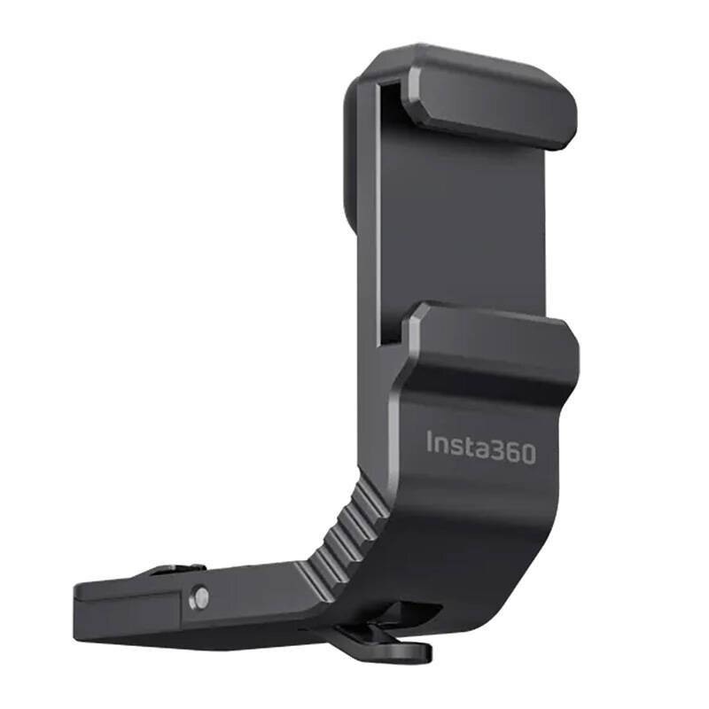 Eine schwarze Telefonhalterung mit der Bezeichnung „Insta360