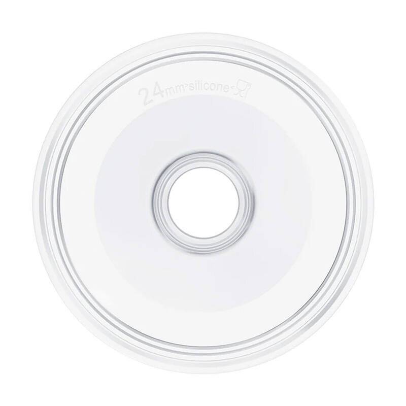 Eine transparente Silikonscheibe mit einem zentralen Loch, geprägt mit '24 mm Silikon'.