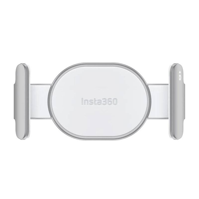 Insta360 GO 3 Action Pod von vorne gezeigt, mit seinem montierbaren Design und eleganter weiß-silberner Oberfläche.