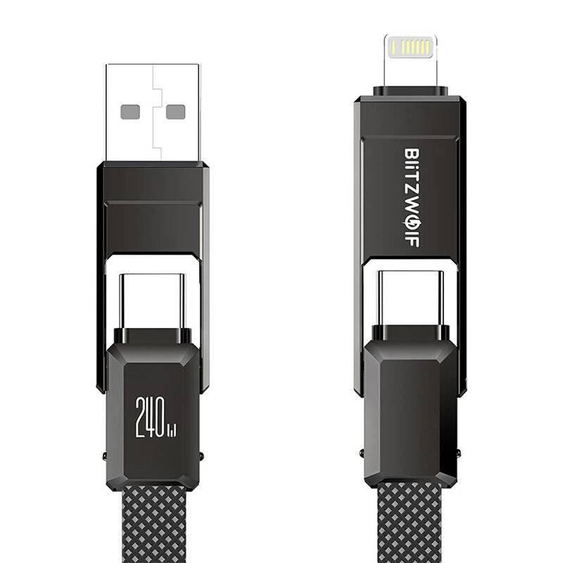 Blitzwolf BW-HDC7 4-in-1 USB+C+Lightning-Kabel 240 W 1,2 m (schwarz)