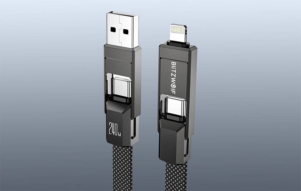 Blitzwolf BW-HDC7 4-in-1 USB+C+Lightning-Kabel 240 W 1,2 m (schwarz)