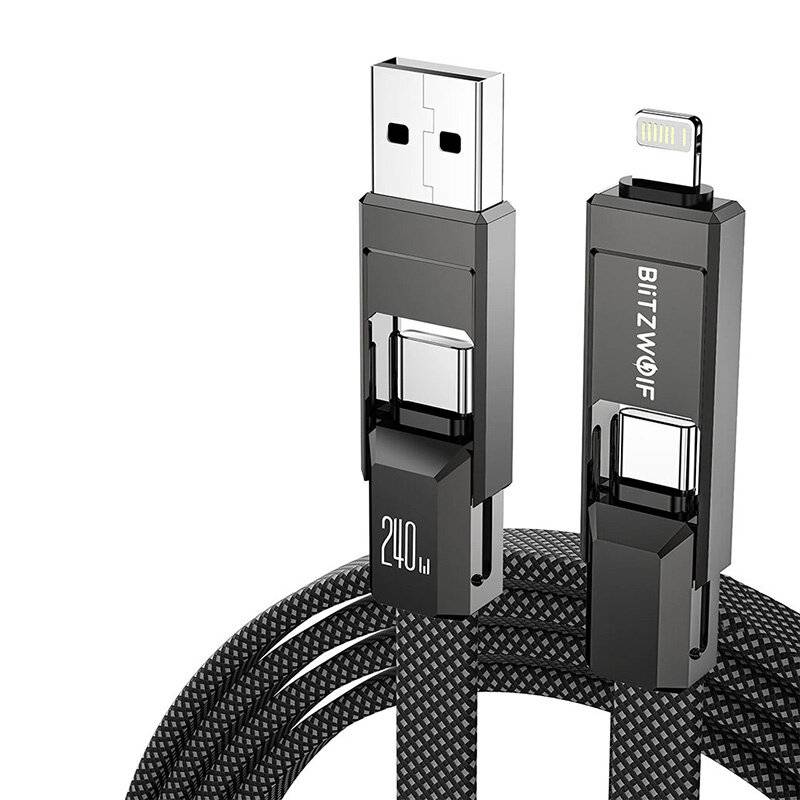 Blitzwolf BW-HDC7 4-in-1 USB+C+Lightning-Kabel 240 W 1,2 m (schwarz)
