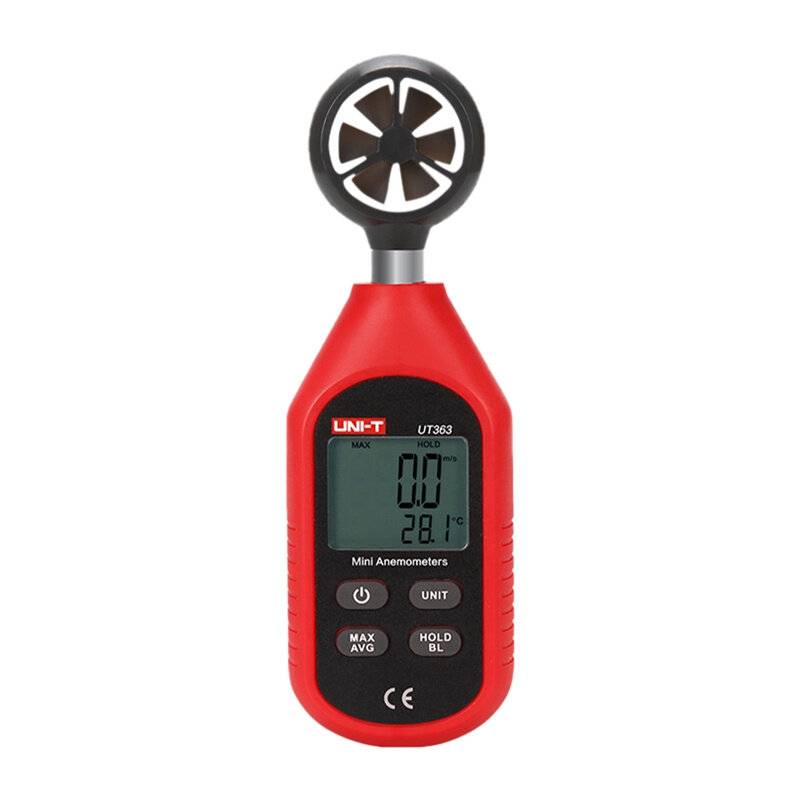 Tragbares rotes Mini-Anemometer mit digitaler Anzeige, die 