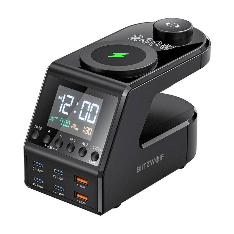 Blitzwolf BW-FW10 Wecker mit Ladegerät 2xUSB-A, 4xUSB-C, 240 W
