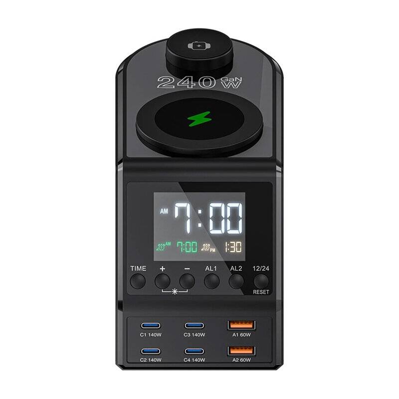 Blitzwolf BW-FW10 Wecker mit Ladegerät 2xUSB-A, 4xUSB-C, 240 W