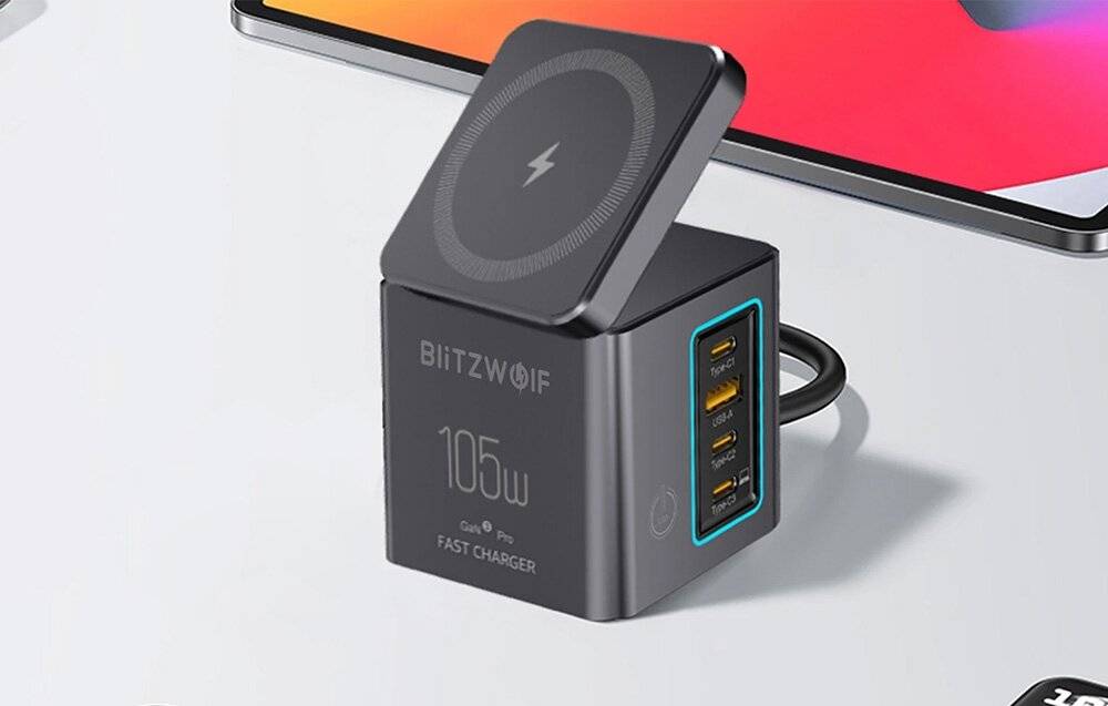 Blitzwolf BW-i113 GaN, USB-A, 3xUSB-C, 105 W Netzladegerät