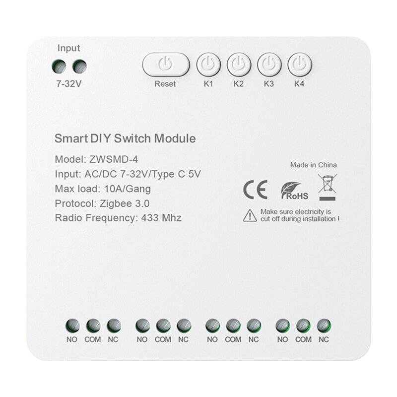 4-Kanal-ZigBee-Schaltmodul mit potentialfreiem DC 32V-Kontakt Avatto ZWSMMD-4-32V