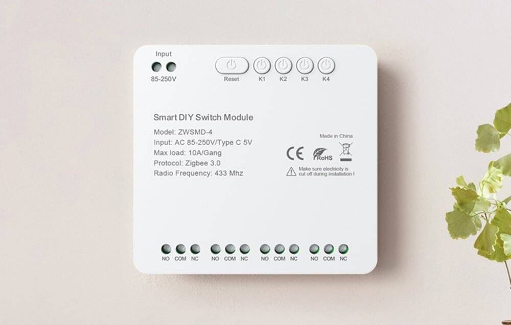 ZigBee 4-Kanal-Schaltmodul mit potentialfreiem DC 32V-Kontakt Avatto ZWSMMD-4-250V