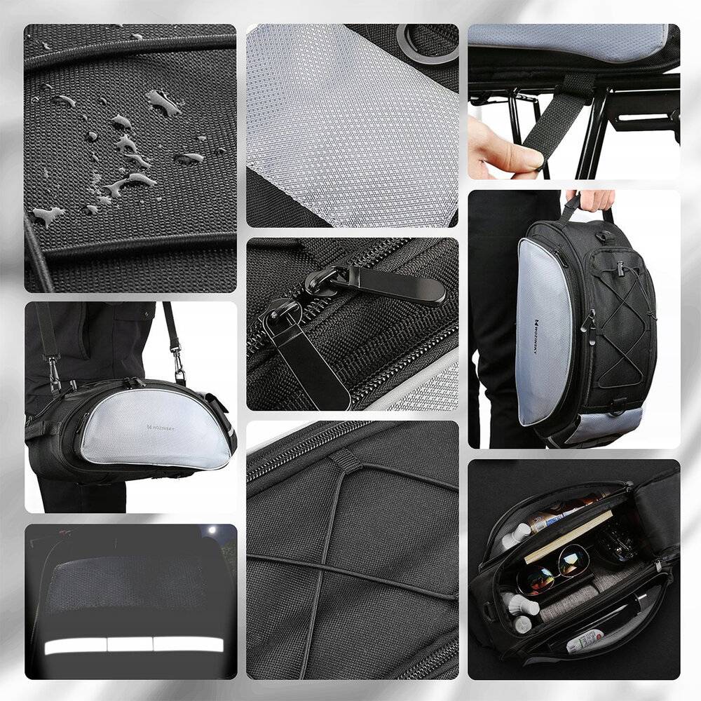 Wozinsky Fahrrad-Gepäcktasche Schultergurt, 13 l, Schwarz WBB1BK