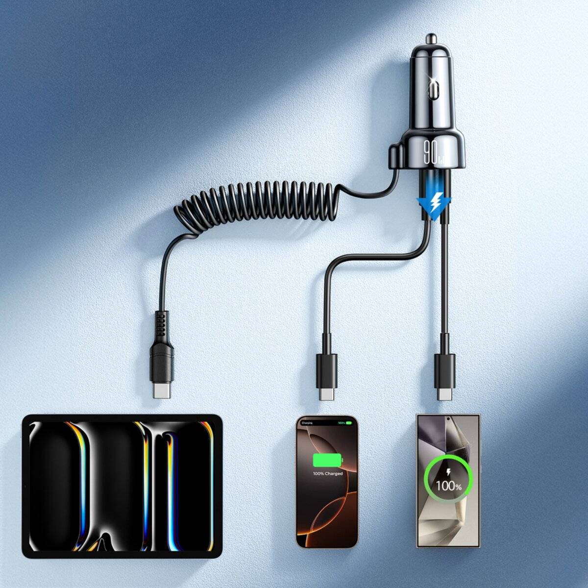 Joyroom JR-CL07 72W 3-in-1 Autoladegerät 1,6 m USB-C-Kabel – Schwarz