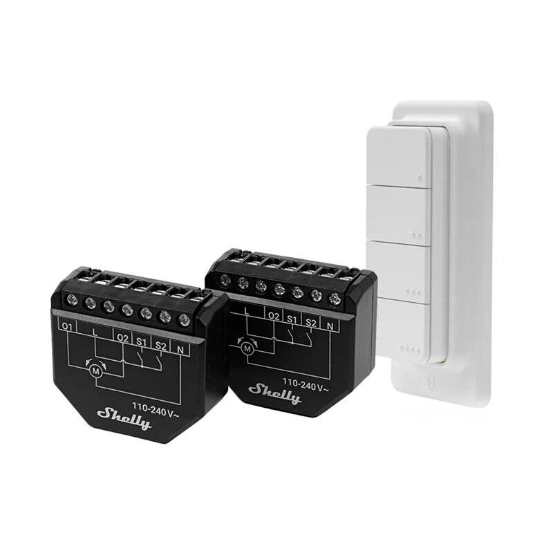 2er-Set Jalousie-/Gardinen-WiFi-Steuerungen Shelly Shutter + BLU RC Button 4