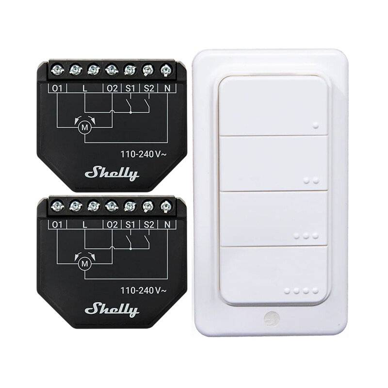 2er-Set Jalousie-/Gardinen-WiFi-Steuerungen Shelly Shutter + BLU RC Button 4