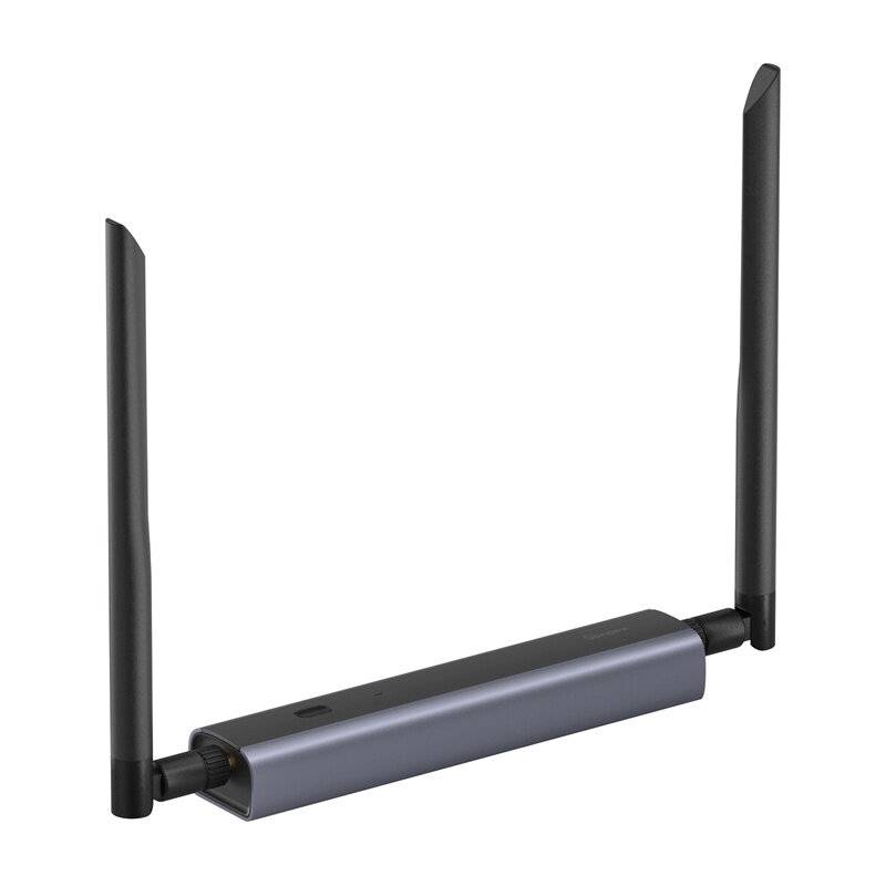 Ein kabelloses Netzwerkadapter mit zwei externen Antennen, entwickelt für verbesserten Wi-Fi-Empfang und verbesserter Konnektivität.