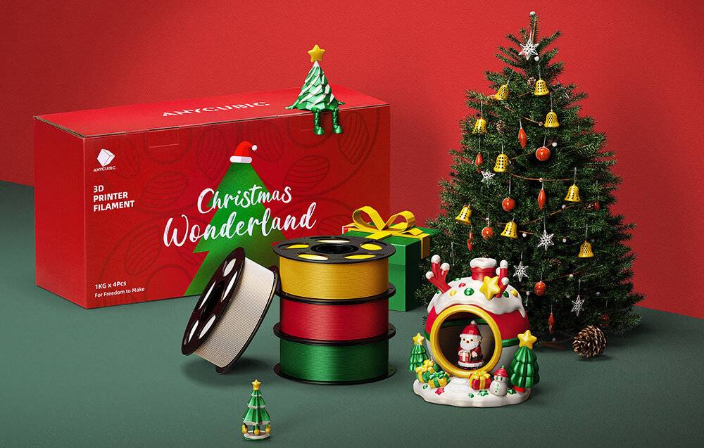 Weihnachts-PLA-Filamentset von Anycubic (4 Stück).