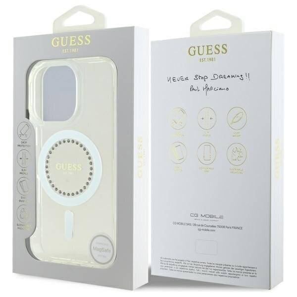 Guess IML Strassstein-MagSafe-Hülle iPhone 16 Pro – Weiß