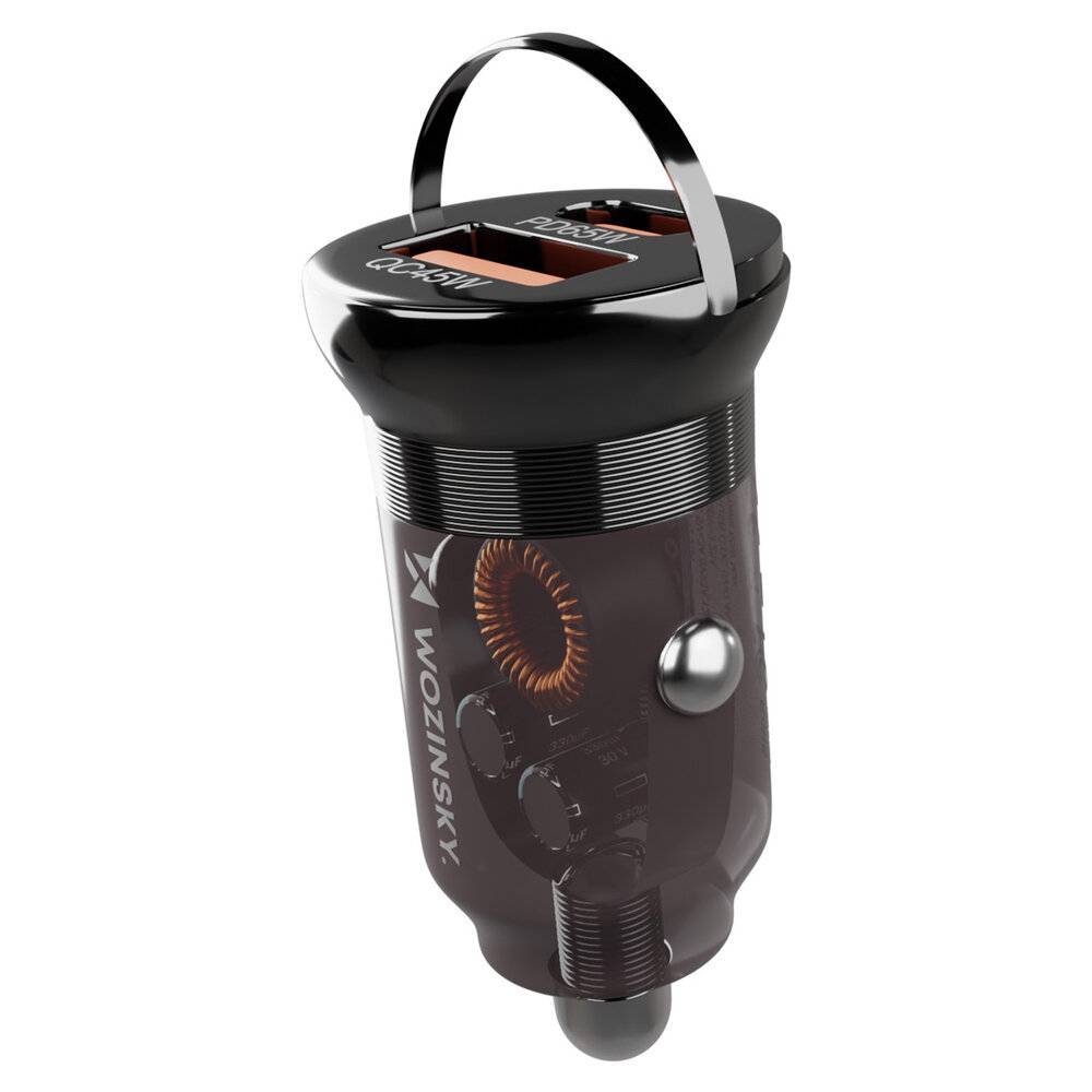 Wozinsky 65W Autoladegerät USB-C PD 65W / USB-A 45W QC 3.0 - Schwarz