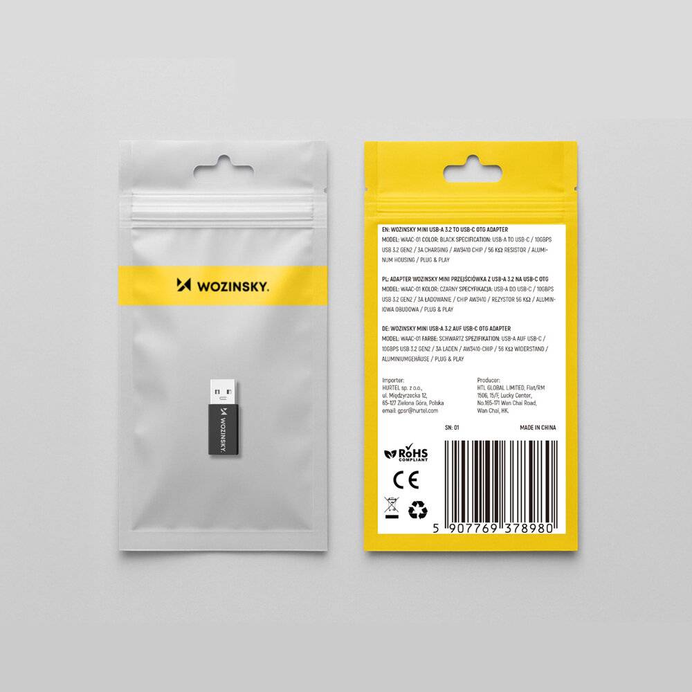 Wozinsky WAAC-01 USB-A - USB-C OTG Adapter - Schwarz