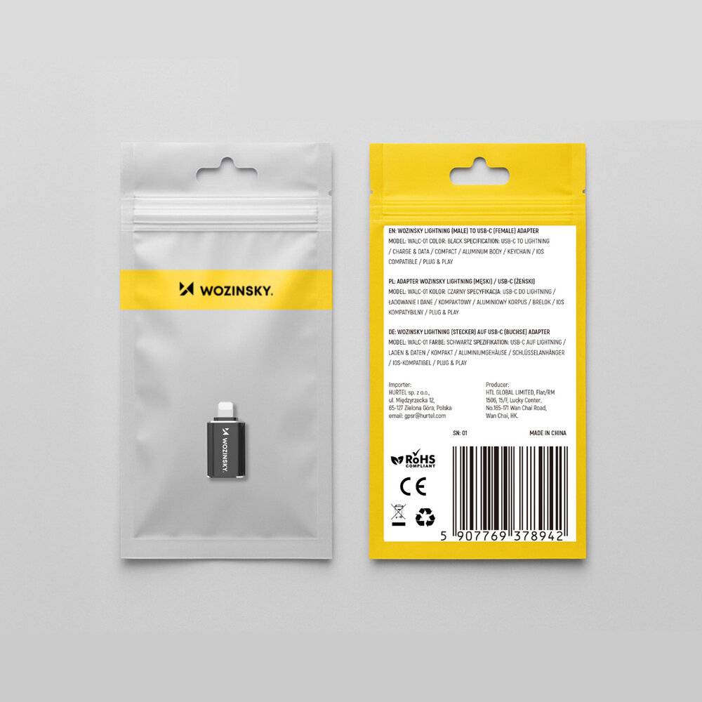 Wozinsky WALC-01 Lightning auf USB-C Adapter - Schwarz