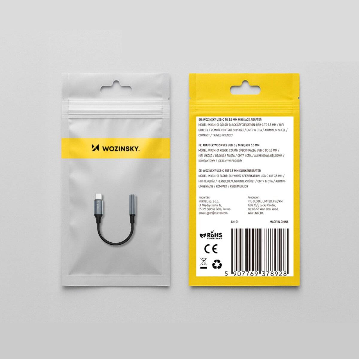 Wozinsky WACM-01 USB-C Adapter - 3,5mm Mini Jack - Schwarz