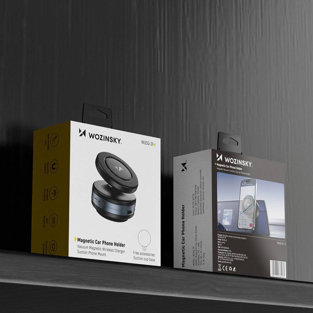 Wozinsky WUSQ-01 Autohalterung mit Qi-Ladegerät, kompatibel mit MagSafe, Schwarz