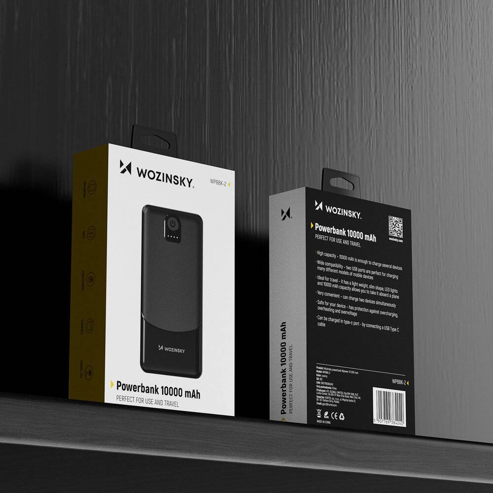 Wozinsky Wpower WPBBK-2 10000mAh Powerbank - Schwarz