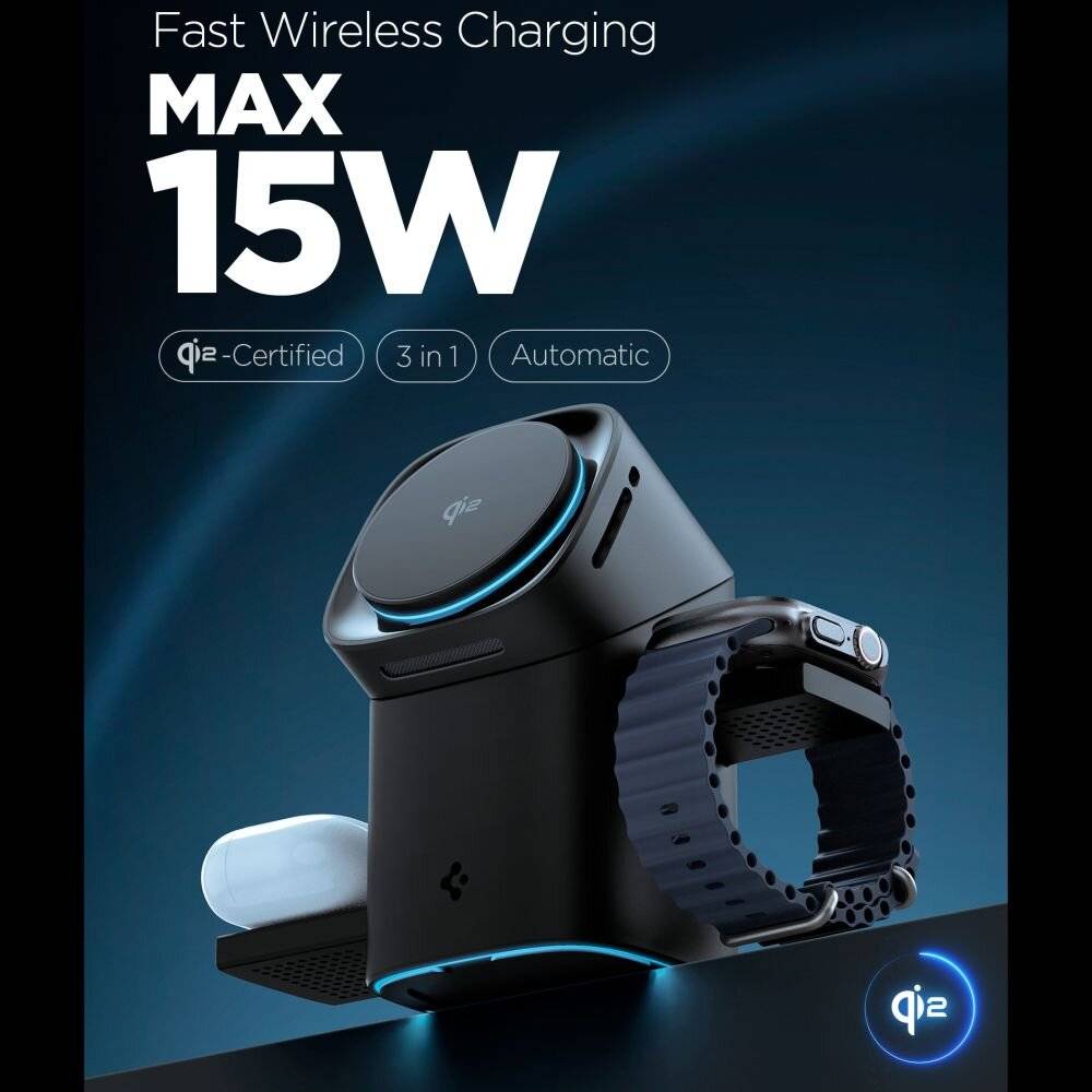 Spigen Essential EF223MS 3-in-1 QI2 Kabelloses Ladegerät - Schwarz