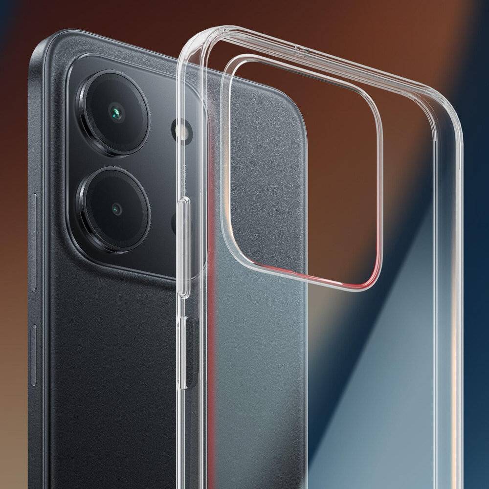 Ein Smartphone in einem beigen Guess-Etui mit Monogramm-Muster und goldenen Akzenten, einschließlich eines Guess-Logos auf der Rückseite.