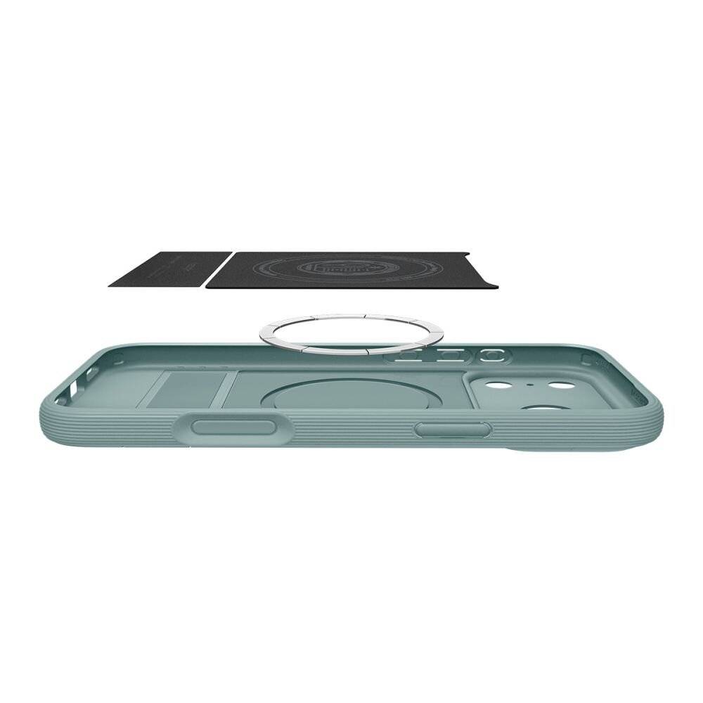 Das Paket des 'Spigen Glas.tR EZ Fit' Displayschutzglases enthält ein Ausrichtungswerkzeug für eine einfache Installation auf einem Smartphone, das auf der Verpackung zu sehen ist.