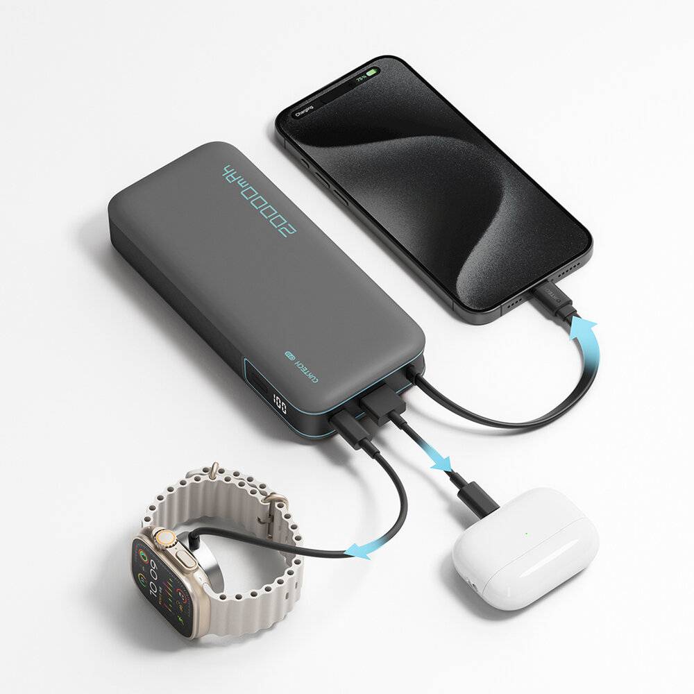 Cuktech CUKP200NGLDG 55W 20000mAh Powerbank mit integriertem USB-C-Kabel - Grau