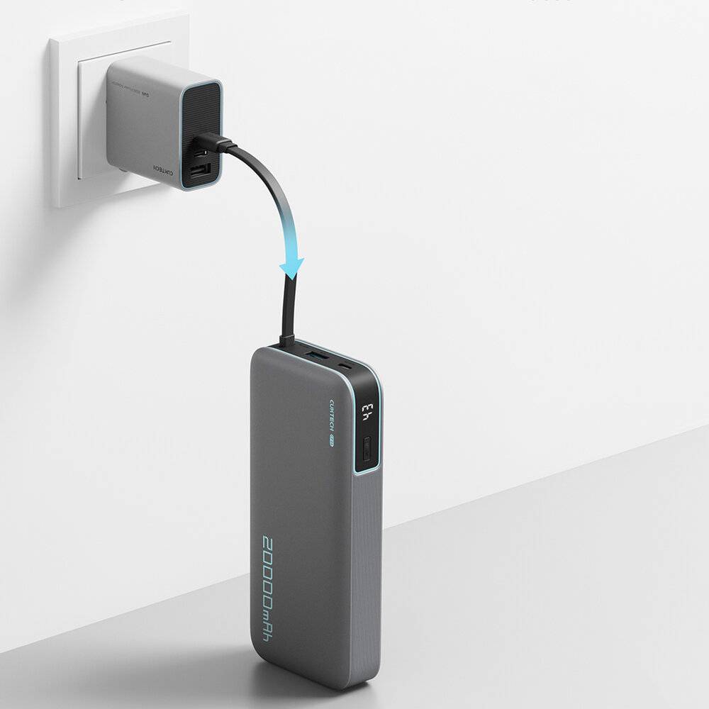 Cuktech CUKP200NGLDG 55W 20000mAh Powerbank mit integriertem USB-C-Kabel - Grau
