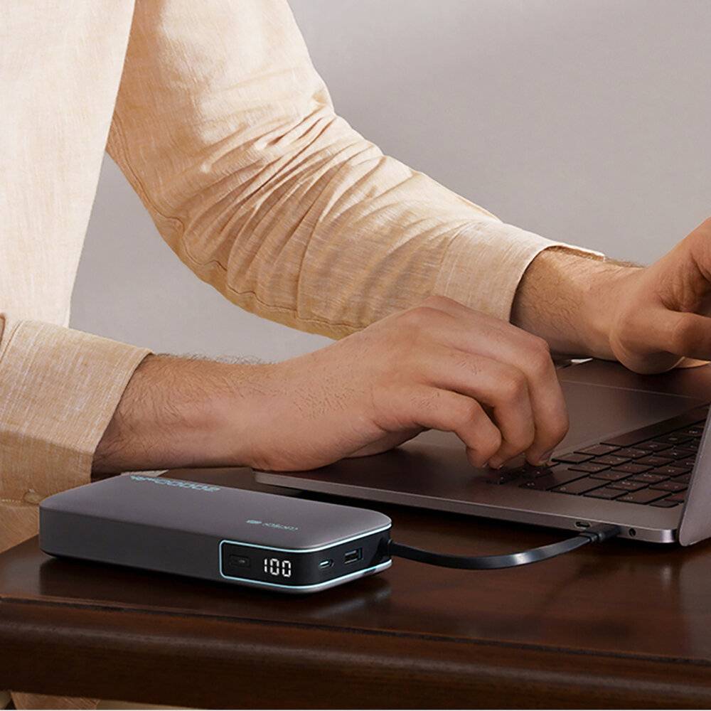 Cuktech CUKP200NGLDG 55W 20000mAh Powerbank mit integriertem USB-C-Kabel - Grau