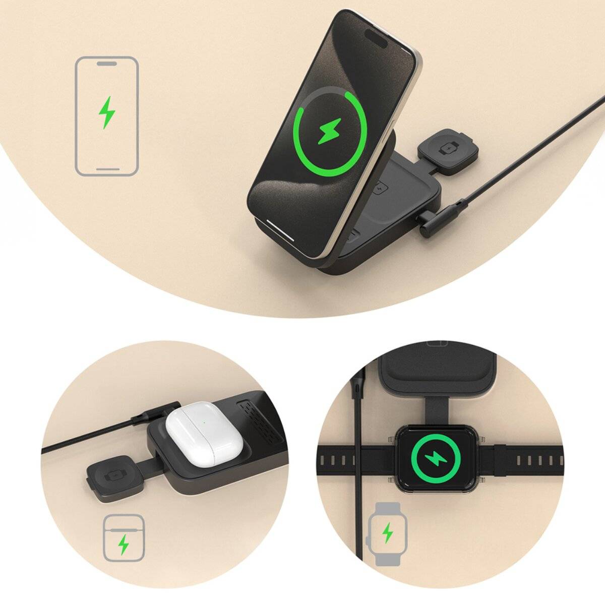 Dudao A11 Max 3-in-1 Induktive Ladestation 15W Kompatibel mit MagSafe Grau