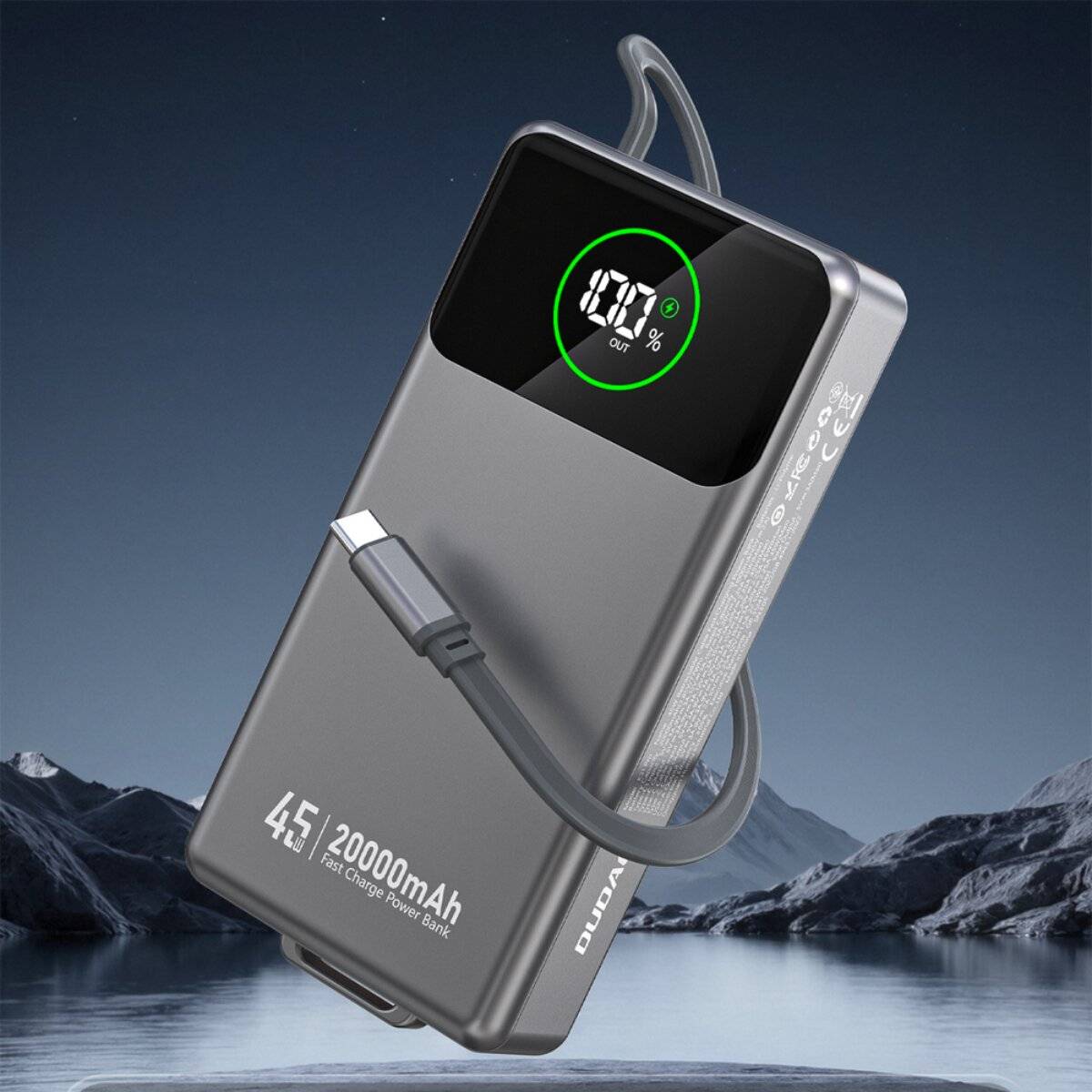 Dudao K31 Pro 45W 20000mAh Powerbank mit integriertem einziehbarem USB-C-Kabel - Grau