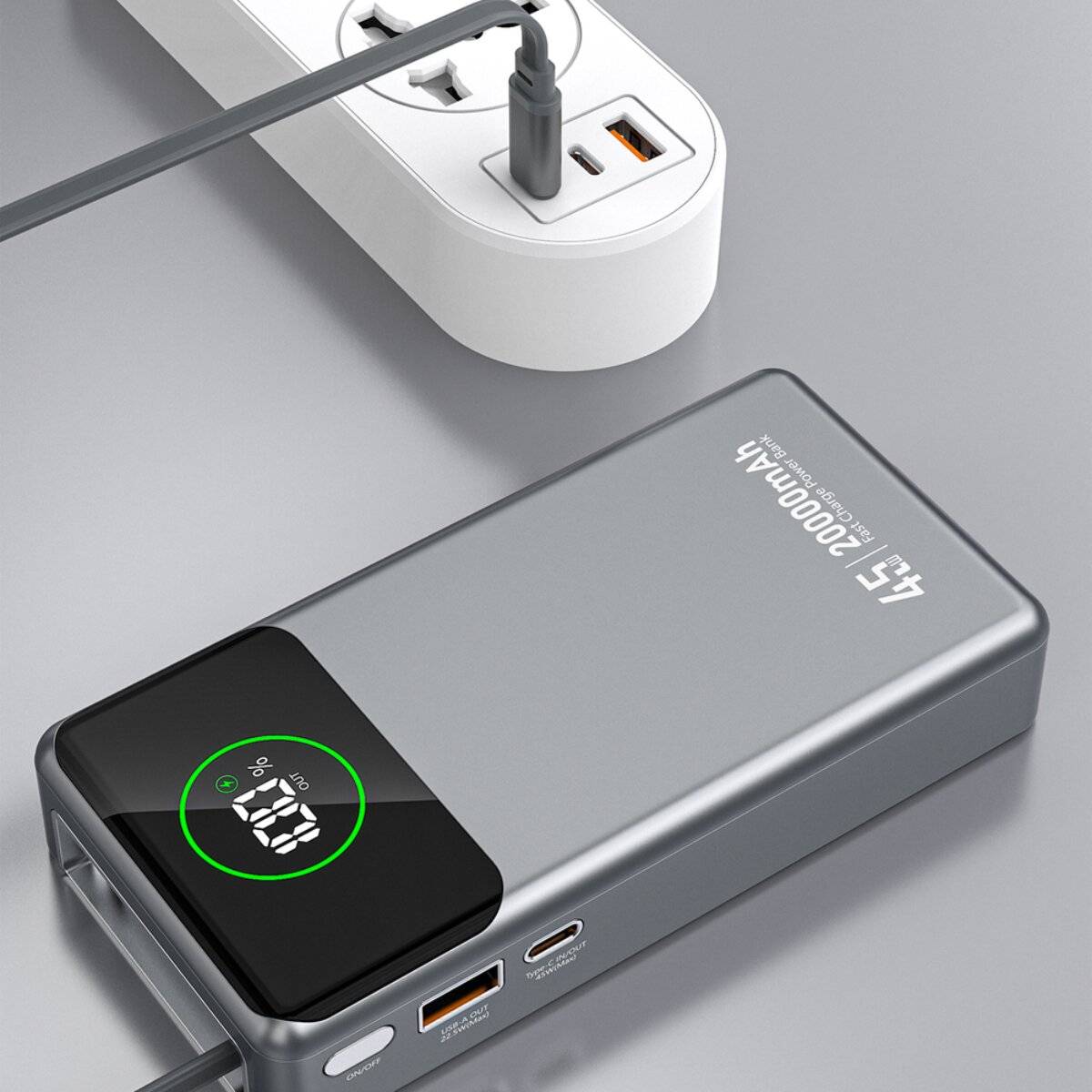 Dudao K31 Pro 45W 20000mAh Powerbank mit integriertem einziehbarem USB-C-Kabel - Grau
