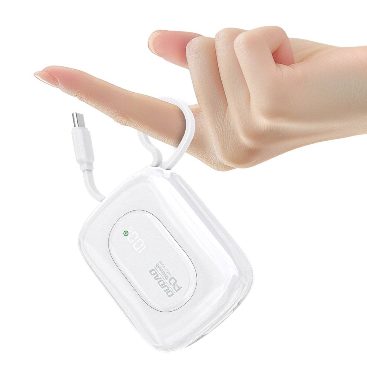 Eine Hand hält ein transparentes Gerät mit der Beschriftung „DIHODA PD 20W