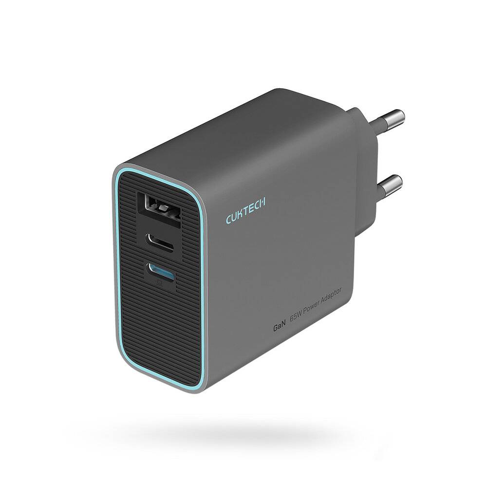Cuktech CUKAD653EUGR 65W GaN-Wandladegerät 2 x USB-C 1 x USB-A - Grau