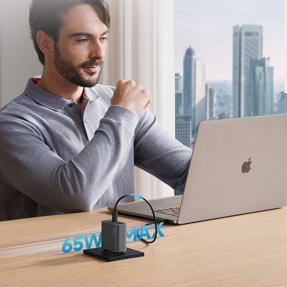 Cuktech CUKAD653EUGR 65W GaN-Wandladegerät 2 x USB-C 1 x USB-A - Grau