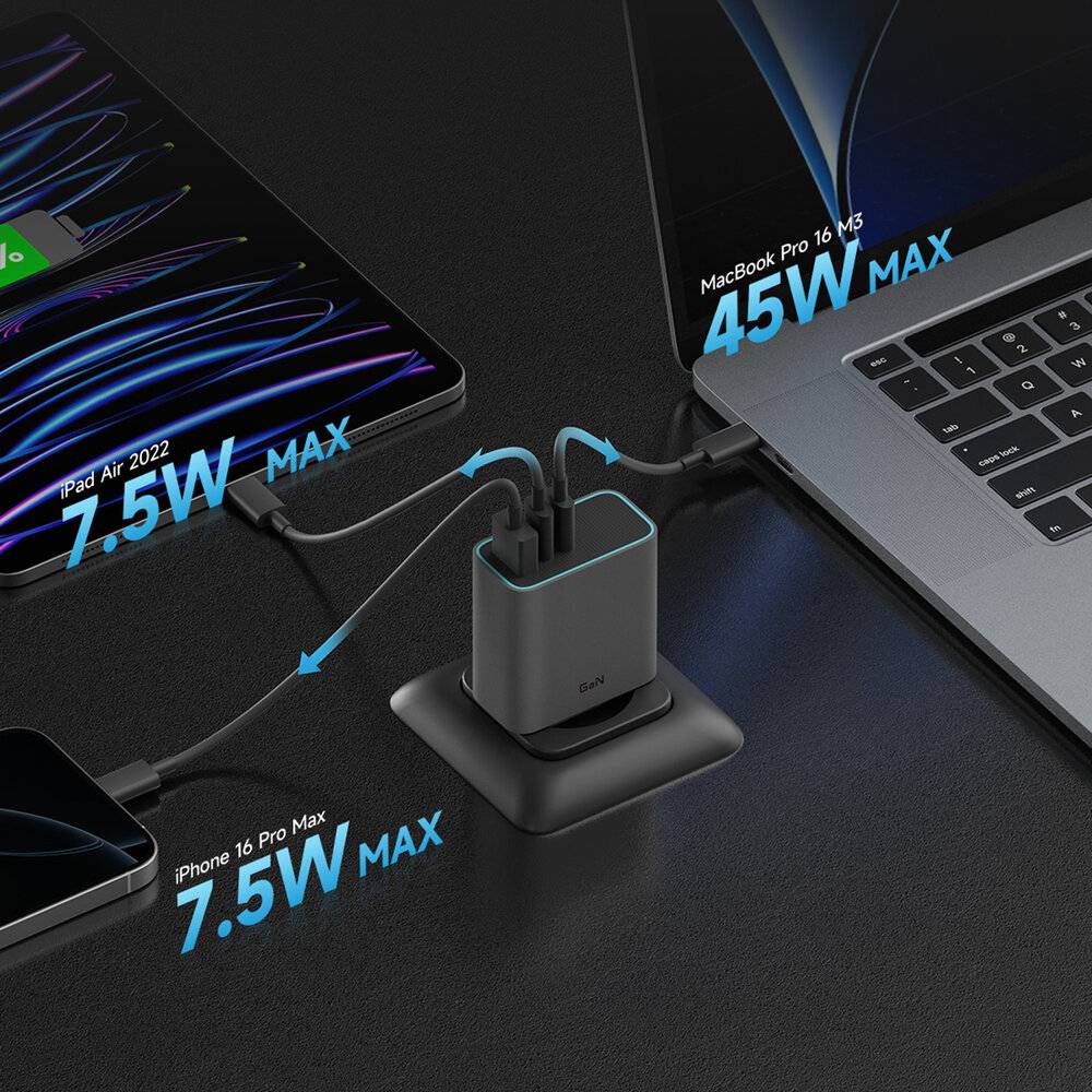Cuktech CUKAD653EUGR 65W GaN-Wandladegerät 2 x USB-C 1 x USB-A - Grau
