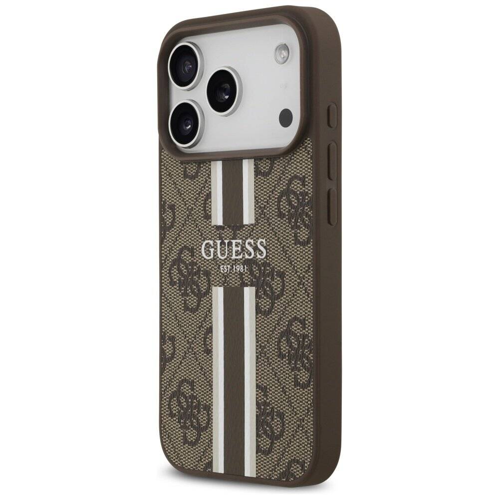 Guess 4G MagSafe-Hülle Printstreifen iPhone 17 Pro – braun