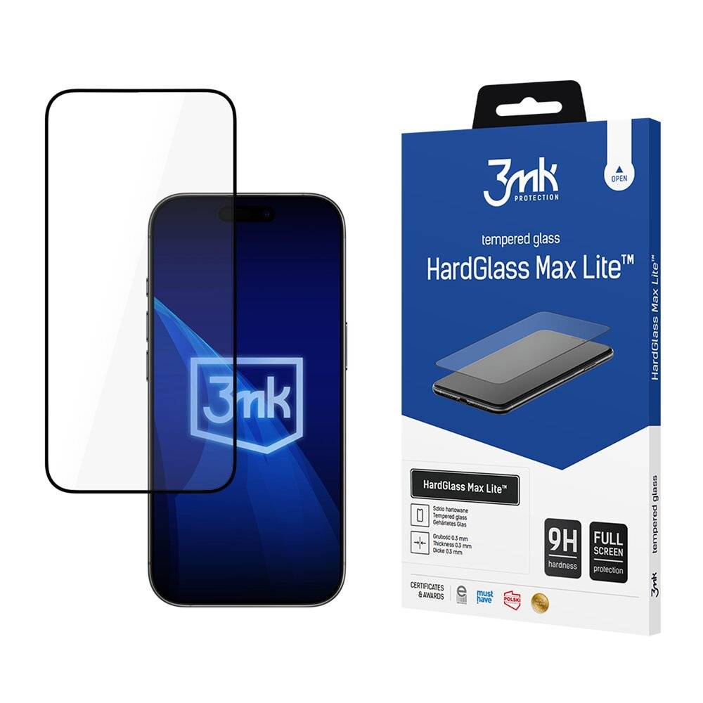 3mk HardGlass Max Lite Schwarzes gehärtetes Glas iPhone 17 Pro